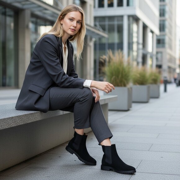 Quince Women's Elegant Black Ankle Boots - Picture 2 of 10